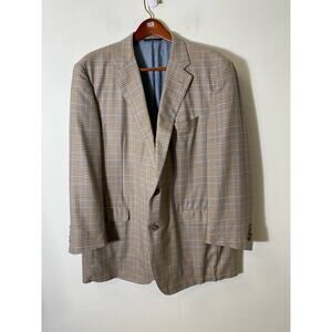 Men's Harrison Limited Clothiers Collection Tan Plaid Wool Dress Jacket Sz 48 L